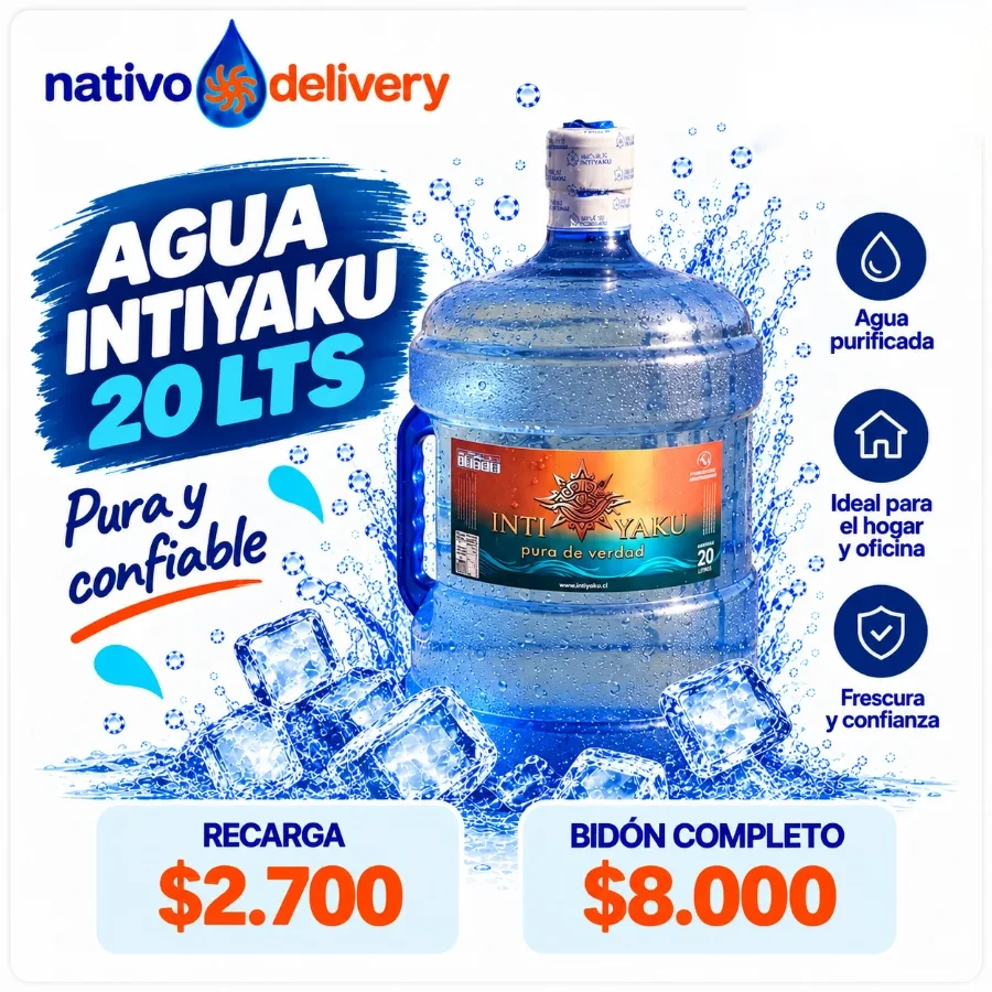 Agua Intiyaku 20 litros: $2.700 · $8.000. Ir al producto