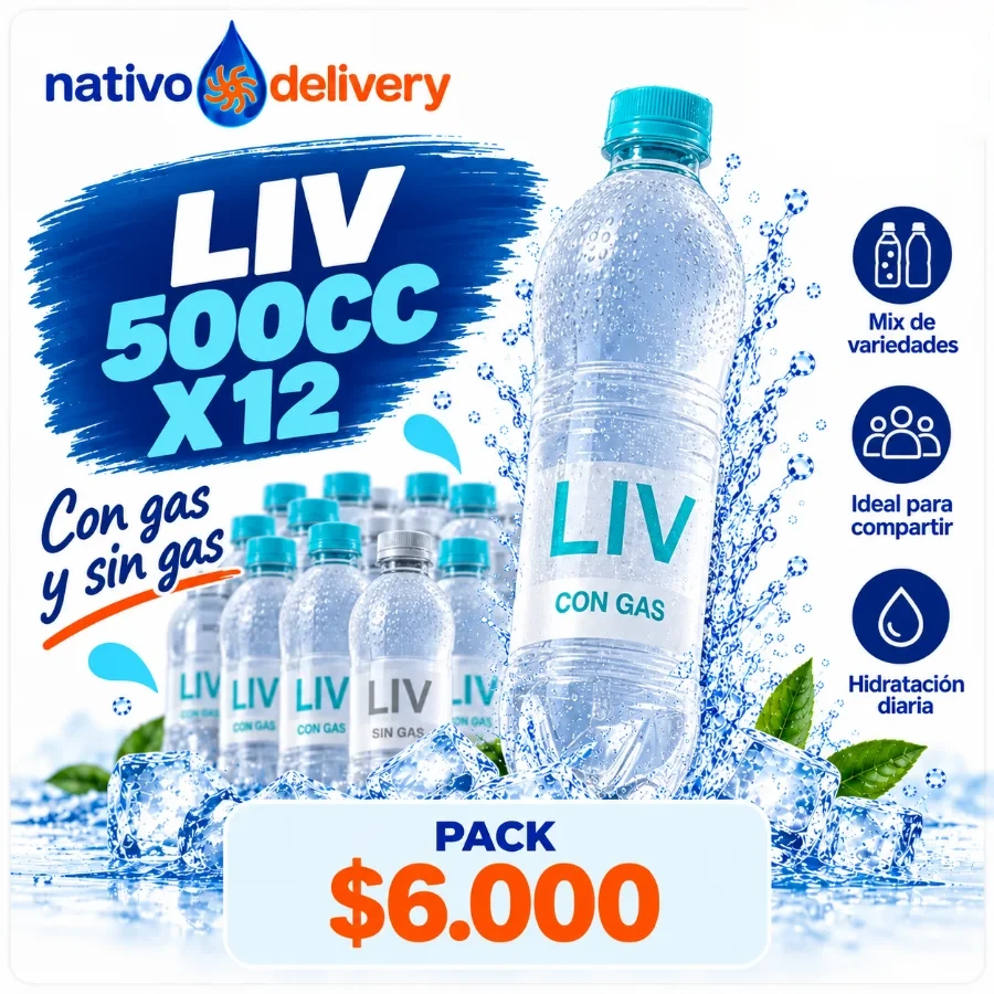 Agua LIV 500cc con gas — Pack x12: $6.000. Ir al producto