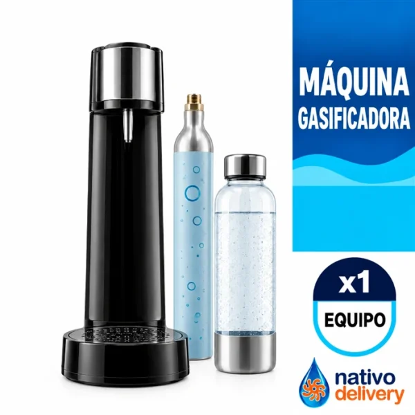 Máquina gasificadora negra con botella y cilindro de gas CO2