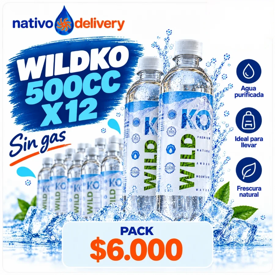 Agua Wildko 500cc sin gas — Pack x12: $6.000. Ir al producto